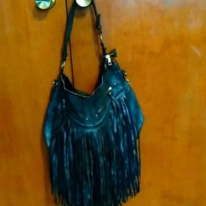 Gray fringed women's purse